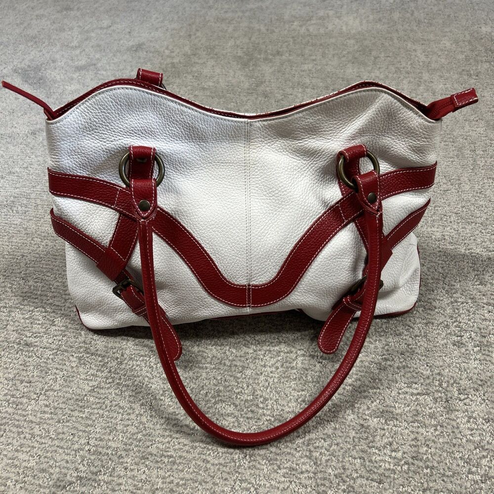 Maurizio Taiuti Leather Large Shoulder Bag Purse Tote Red White